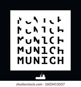 Munich typography minimalist vector image for sticker, logo, icon layout. Square shape print image template with text, black and white for Germany city