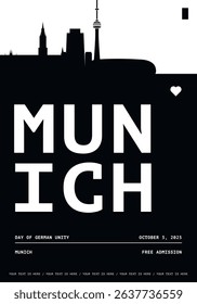 Munich typography minimalist vector poster for national event, public holiday, independence day, festival layout. Brochure, leaflet, flyer, presentation image template for Germany city