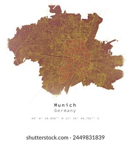 Munich,Germany,Urban detail Streets Roads color Map  ,vector element template image for marketing ,product ,wall art and poster prints.