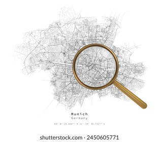 Múnich, Alemania, mapa urbano de calles con gafas de enfoque movibles aislan el fondo