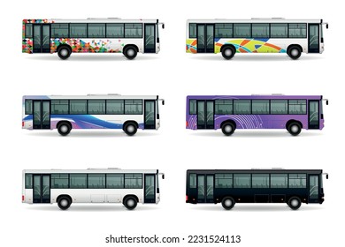 Municipal bus realistic set with public transport symbols isolated vector illustration