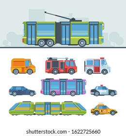 Municipal cars colorful flat vector illustration set