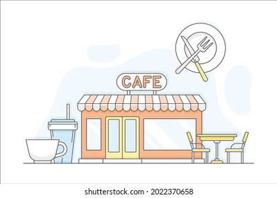 Municipal or City Services for Citizen with Street Cafe Vector Illustration