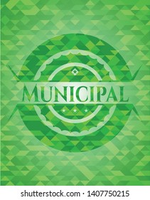 Municipal green emblem with mosaic background. Vector Illustration. Detailed.
