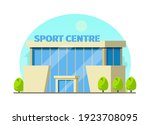 Municipal Gym buildings. Fitness center modern architecture building, sport house in summer urban landscape of cityscape cartoon vector illustration