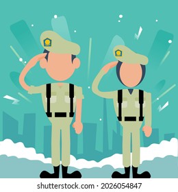 Municipal Police saluting suitable for Patriotism themed illustration