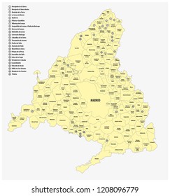 Stadtgemeinden von Madrid administrative und politische Vektorkarte.