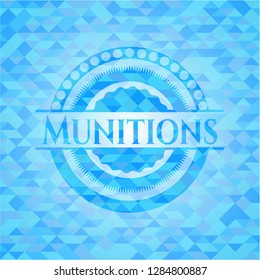 Munitions light blue emblem. Mosaic background