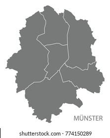 Munster city map with boroughs grey illustration silhouette shape