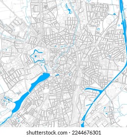 Munster, North Rhine-Westphalia, Germany high resolution vector map with editable paths. Bright outlines for main roads. Use it for any printed and digital background. Blue shapes and lines for water.