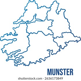 Munster province with counties map. Simplified smooth shape. Blue gradient 