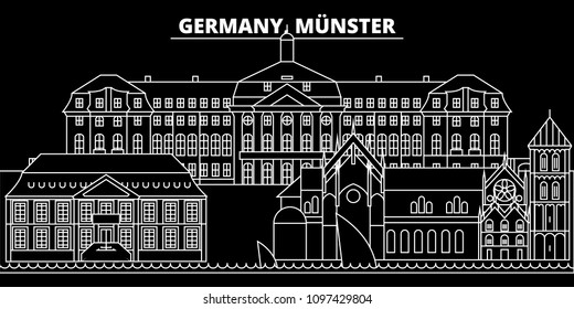 Munster silhouette skyline. Germany - Munster vector city, german linear architecture, buildings. Munster line travel illustration, landmarks. Germany flat icon, german outline design banner