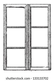 Muntin, shown are muntins separating and holding the glass panes of a window, vintage engraved illustration. Dictionary of Words and Things - Larive and Fleury - 1895