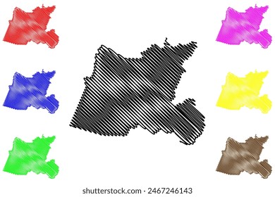 Ilustración vectorial de mapas, mapa de dibujo a mano alzada, municipio de Muqui (estado de Espírito Santo, municipios de Brasil, República Federativa de Brasil)