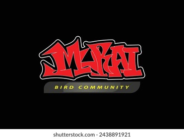 MURAI BIRD COMMUNITY word hand drawing style art