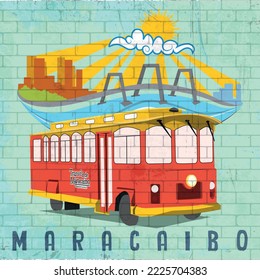 Mural about the Maracaibo tram traveling through a tourist area