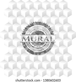 Mural grey emblem with geometric cube white background