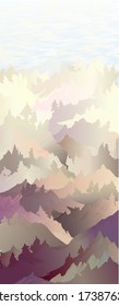 Mural with landscape view of colorful mountains beige, yellow colors