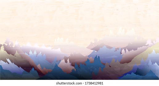 Mural with landscape view of mountains with texture grange structure