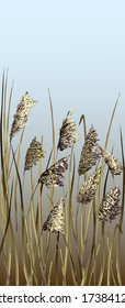 Mural with landscape of view of pampas grass field on background with gradient  in blue color