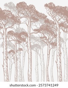 Mural with monocrome pines. Vector