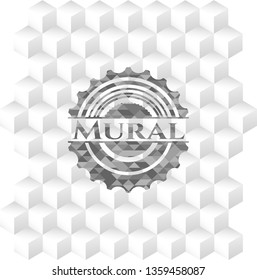 Mural realistic grey emblem with cube white background