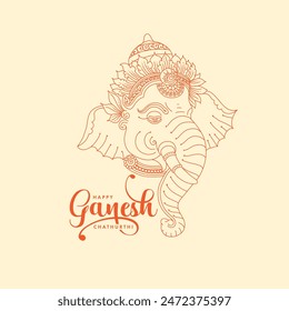 Mural style Ganesh Chaturthi Greeting design with illustration of Lord Ganpati in Calligraphy style. Vector design template.