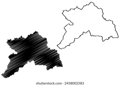 Ilustración vectorial de mapas del distrito de Murau (República de Austria o estado de Österreich, Estiria, Steiermark o Štajerska), dibujo a mano alzada Mapa de Bezirk Murau