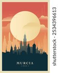 Murcia city brutalism poster with abstract skyline, cityscape retro vector illustration. Spain travel guide cover, brochure, flyer, leaflet, business presentation template image