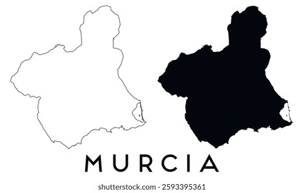 Murcia city map with black border outline vector