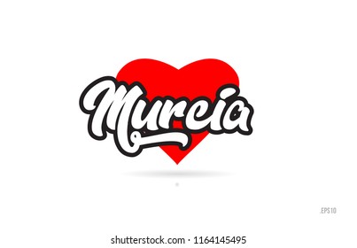 murcia city text design with red heart typographic icon design suitable for touristic promotion