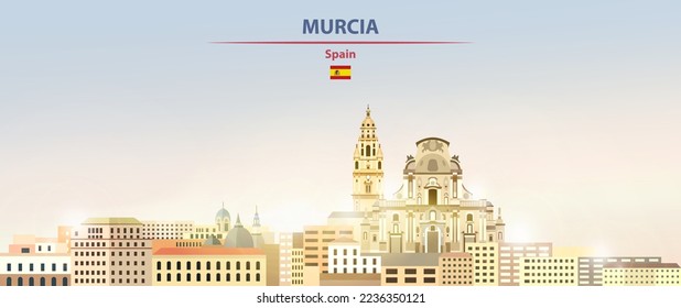 Murcia cityscape auf sonnigem Himmelshintergrund mit hellem Sonnenschein. Vektorgrafik