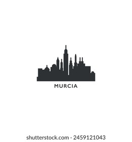 Murcia cityscape skyline city panorama vector flat logo icon. Spain town emblem idea with landmarks and building silhouettes. Isolated solid shape black graphic