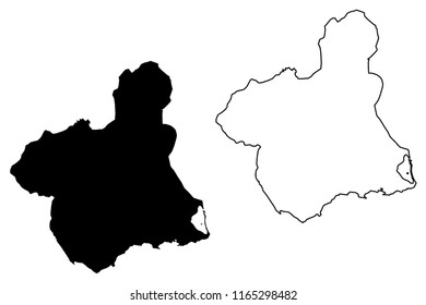 Murcia (Kingdom of Spain, Autonomous community) map vector illustration, scribble sketch Murcia map