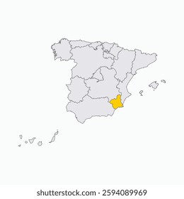 Murcia Region highlighted on Spain map