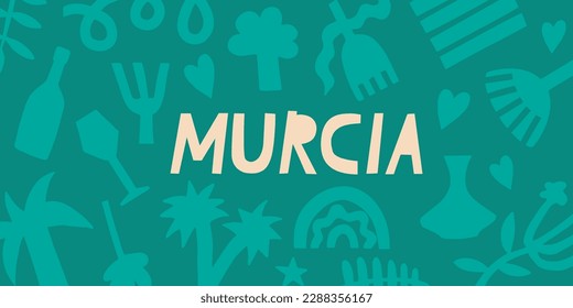 Region Murcia in Spanien. Spanische Inschrift. Abstrakter floraler Hintergrund. Vektorbanner für Design, Druck, Aufkleber.