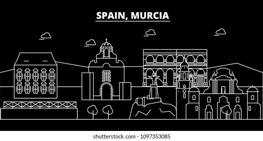 Murcia silhouette skyline. Spain - Murcia vector city, spanish linear architecture, buildings. Murcia travel illustration, outline landmarks. Spain flat icon, spanish line banner