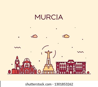 Murcia skyline, Spain. Trendy vector illustration, linear style