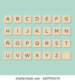 Murcia, Spain. December, 11-2019: Alphabet In Scrabble Letters. Isolate Vector Illustration To Compose Your Own Words And Phrases.