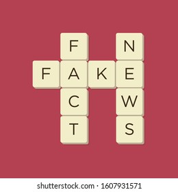 Murcia, Spain. December, 11-2019: Fake News, Fact News In Scrabble Letters. Isolate Vector Illustration.