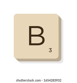 MURCIA, SPAIN. February, 24-2020: Letter B In Scrabble Alphabet. Isolate Vector Illustration To Compose Your Own Words And Phrases.