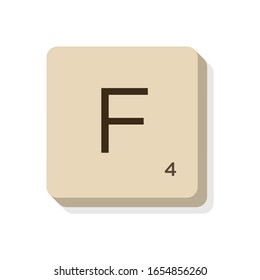 MURCIA, SPAIN. February, 24-2020: Letter F In Scrabble Alphabet. Isolate Vector Illustration To Compose Your Own Words And Phrases.