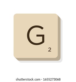 MURCIA, SPAIN. February, 24-2020: Letter G In Scrabble Alphabet. Isolated Vector Illustration To Compose Your Own Words And Phrases.