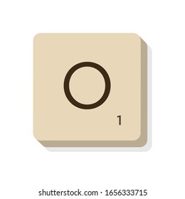 MURCIA, SPAIN. February, 24-2020: Letter O In Scrabble Alphabet. Isolate Vector Illustration To Compose Your Own Words And Phrases.