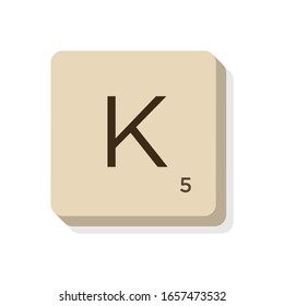 MURCIA, SPAIN. February, 24-2020: Letter K In Scrabble Alphabet. Isolate Vector Illustration To Compose Your Own Words And Phrases.