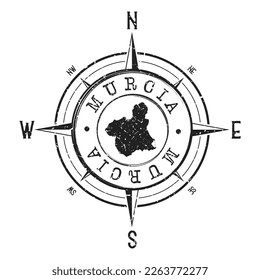 Murcia, Spain Stamp Map Compass Adventure. Illustration Travel Country Symbol. Seal Expedition Wind Rose Icon.