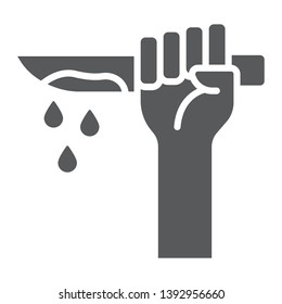 Murder glyph icon, crime and attack, hand and knife sign, vector graphics, a solid pattern on a white background, eps 10.