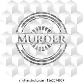 Murder grey badge with geometric cube white background