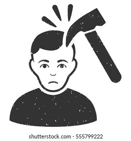 Murder With Hammer grainy textured icon for overlay watermark stamps. Flat symbol with dirty texture. Dotted vector gray ink rubber seal stamp with grunge design on a white background.