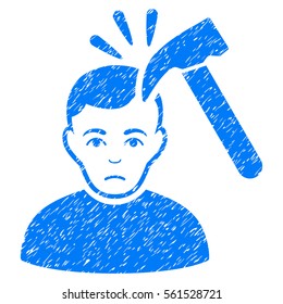 Murder With Hammer grainy textured icon for overlay watermark stamps. Flat symbol with dust texture. Dotted vector blue ink rubber seal stamp with grunge design on a white background.